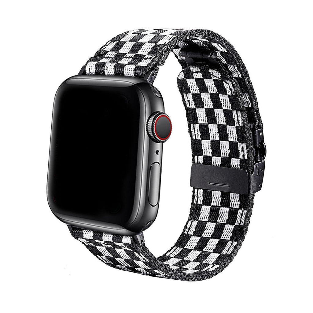 Marcivelle Nylon Plaid Apple Watch Band – Woven Design with Metal Buckle